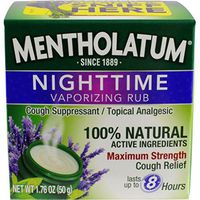 Mentholatum Nighttime Vaporizing Rub with Soothing Lavender Essence, 1.76 oz. (50 g) - 100% Natural Active Ingredients for Maximum Strength Cough Relief