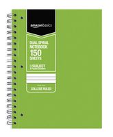 AmazonBasics College Ruled Wirebound 3-Subject 150-Sheet Notebook with Pocket Divider - Pack of 3, 10.5 x 8 Inch, Grey / Green / Blue