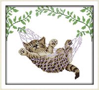 Cross Stitch Kits, A Cat on a Basket Animals Awesocrafts Easy Patterns Cross Stitching Embroidery Kit Supplies Christmas Gifts, Stamped or Counted (Cat, Stamped)