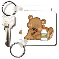 3dRose Cute Crafty School Bear With Crayon and Glue - Key Chains, 2.25 x 4.5 inches, set of 4 (kc_104476_2)