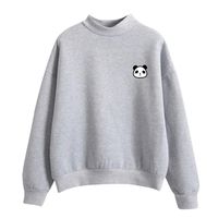 Tsmile Women Panda Print Sweatshirts Round Neck Solid Long Sleeve Cute Velvet Casaul Autumn Outwear Coat Tops Gray