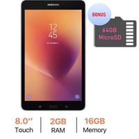 Samsung Galaxy Tab A 8.0'' Touchscreen (1280 x 800) Wi-Fi Tablet, Quad-Core 1.4GHz Processor, 2GB RAM, 16GB Memory, Dual Cameras, Bluetooth 4.2, 64GB MicroSD Card, Android 7.1 OS, Silver