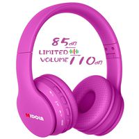 Midola Volume Limited 85dB Kids Headphone Bluetooth Wireless Over Ear Foldable Stereo Sound Noise Protection Headset with AUX 3.5mm Cord Mic for Boys Girls Cellphone Ipad Tablets TV PC Rose Red
