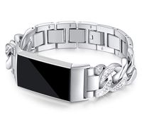 Kaleidoc Bands Compatible with Charge 3 Bands Women - Charge 3 Bracelets/Wristbands/Metal Stainless Steel Replacement Bangle with Rhinestone for Fit bit Charge 3 hr SE Bands Large Small Silver Black