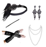 1920s Accessories Headband Necklace Gloves Cigarette Holder Flapper Costume Accessories Set for Women(ab3)