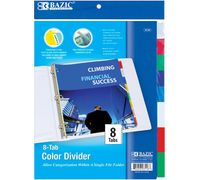 BAZIC 3-Ring Binder Dividers w/ 8-Insertable Color Tabs (Case of 24)