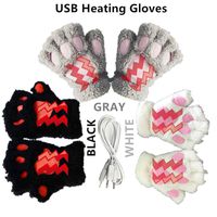 Kbinter USB 2.0 Powered Stripes Heating Pattern Knitting Wool Cute Heated Paw Gloves Fingerless Hands Warmer Mittens Laptop Computer Warm Gloves for Women Men Girls Boys 3 Pack (Black+Gray+White)