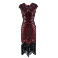 QueenBB 1920s Flapper Dress Roaring 20s Great Gatsby Costume Dress Fringed Sequin Dress Embellished Art Deco Dress