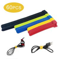OneLeaf 60 Pcs Reusable Fastening Cable Ties with Hook and Loop, Multi-Purpose Cable Straps Wire Ties Cable Management, Adjustable Fastening Cord Ties for Computer/TV/Electronics, 3 Sizes and 5 Colors