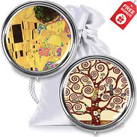 2PK Pill Box Case with Design. 3 Compartments. 3 Times A Day Organizer for Vitamins Supplements Medication Storage. Portable for Purse & Pockets. Travel Essentials. Gustav Klimt Collection