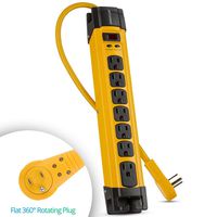 Maximm Heavy Duty Metal Power Strip Surge Protector (1440 Joules), 7 AC Outlets with 360 Degree Rotating Flat Plug & 6 ft Long Extension Cord + Cord Management, Multi Outlet, Yellow, UL Listed