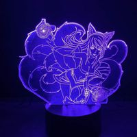Children's Room Decoration lamp& League of Legends Hero Ahri Lore The Nine Tailed Fox Led Night Light Color Changing USB Or Battery Powered Table Lamp LOL Touch (Color : Touch Remote)