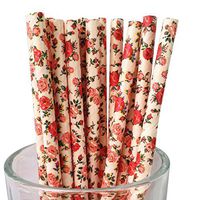 Free DHL 500 pcs English Roses Light Pink Floral Paper Straws Bulk, Cute Vintage Colored Flower Paper Drinking Straws for Holiday Party, Wedding, Baby Shower, Garden Mason Jar Straws