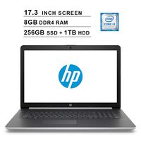 2019 Newest HP Premium Pavilion 17.3 Inch HD Laptop (Intel Core i3-8130U up to 3.4 GHz, 8GB DDR4 RAM, 256GB SSD (Boot) + 1TB HDD, Intel UHD 620, DVD, WiFi, Bluetooth, HDMI, Windows 10) (Renewed)