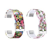 Dunfire Replacement Bands for Fitbit Charge 2 Wristband/Bracelet/Smart-Watch, Size Large and Small Straps for Men and Women (2PCS - Roses & Flowers, Large)