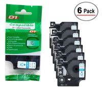 6/Pack LM Tapes - Premium LM-45011 1/2" Blue on Clear Compatible Label Maker Tape, Replaces Dymo 45011 D1 Label Tape 12mm