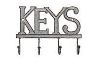Key Holder "Keys" - Wall Mounted Western Key Holder | 4 Key Hooks |Decorative Cast Iron Key Rack| with Screws and Anchors - 6x8"- Ca-1506-04 (Antique White)