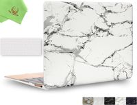 UESWILL 2in1 Marble Pattern Smooth Hard Shell Case Cover for MacBook 12 inch with Retina display (Model: A1534) + Keyboard Cover + Microfibre Cleaning Cloth, (White/Grey)