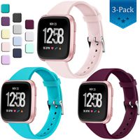 Wepro Bands Compatible with Fitbit Versa SmartWatch, Versa 2 and Versa Lite SE Watch, Soft Silicone Slim Narrow Band Replacement Wristband Straps for Women Men, 3-Pack, Large, Fuschia Teal Pink Sand
