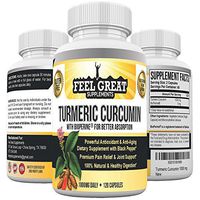 Feel Great Turmeric Curcumin (Curcuma Longa) with Black Pepper, Best Turmeric Supplement for Joint Pain Relief, Antioxidants & More, 100% Organic Turmeric and Curcumin Capsules 1000mg 2 Mo. Supply