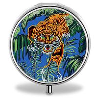 MLONE Pill Organizer - Round Stainless Steel Weekly Pill Case 3 Times-a-Day for Travelling/Pocket/Daily Needs, Medication Box Compartments to Hold Vitamins, Cod Liver Oil, Supplements (with Mirror)