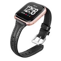 Fantecy Slim Leather Band Compatible with Versa Bands Leather for Women Sports Loop Straps Breathable Accessories Thin Leather Black