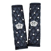 Seatbelt Covers Car Seat Belt Strap Cover Soft Comfort Stylish Shoulder Cover for Backpack & Shoulder Bag with Luxury Shinning Crown and Diamonds 2 Pack (QUEEN ONLY) (Seatbelt Cover Black)