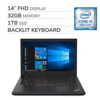 Lenovo Thinkpad T480 2019 Premium 14" FHD Laptop Notebook Computer, Intel 4-Core i5-8250U 1.60 GHz, 32GB RAM, 1TB SSD, Backlit Keyboard, No DVD, Wi-Fi, Bluetooth, Webcam, HDMI, Windows 10 Pro