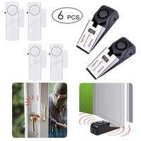 Wireless Door Security Alarm & Stoppers System, Vibration Triggered Door Home Wedges, 120DB Siren Home Door Stop Burglar Alarm Window Magnetic Sensor DIY Home Guardian Protection Safety Kit (Set of 6)