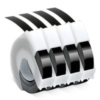 AOJE Compatible Label Tape Replacement for Dymo 3D Embossing Label Maker Tape 520109 3/8'' x 9.8' White on Black Work with Embossed Label Makers Office Mate II 154000 Organizer Xpress 12965, 4-Pack
