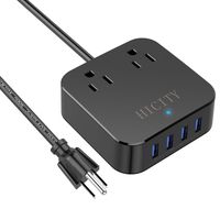 Cruise Power Strip, No Surge Protection, HICITY Plug Strip with 4 USB Ports (5V/2.4A Each) and 2 Wide Spaced Outlets, 4ft Extension Cord for Dorm, Nightstand & Travel - Black