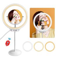 MOUNTDOG 10'' Desktop LED Ring Light with makeup mirror,Phone Holder,Soft Tube Stand,Dimming 3 Lighting Modes Camera Ring Make Up Light for YouTube,Facebook,Living Stream,Self-Portrait Shooting