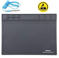 Anti-Static Mat ESD Safe for Electronic, HPFIX Silicone Soldering Repair Mat 932°F Heat Resistant for iPhone iPad iMac, Laptop, Computer, 15.9" x 12"Grey (Contain ESD Wristband and Grounding Wire)