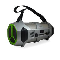 AXESS SPBT1064 Portable Indoor/Outdoor Bluetooth Media Speaker with Built-In RGB Light Effects Rechargeable Battery and Microphone/Guitar Inputs Green