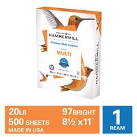 Hammermill Premium Multi-Purpose 20lb Copy Paper, 8.5 x 11, 1 Ream, 500 Sheets, Made in USA, Sustainably Sourced From American Family Tree Farms, 97 Bright, Acid Free, Printer Paper, 105910R