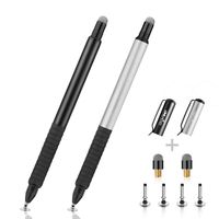 Digiroot (2Pcs) 2-in-1 Precision Stylus Disc Tip with Fiber Tip for Notes-Taking, Drawing, Navigation on Touch Screen (4 Discs, 2 Fiber Tips Included)- (Black/Silver)