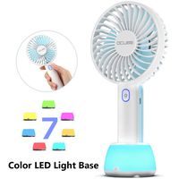 OCUBE Handheld Fan, Mini Hand Held Fan with 7 Color LED Light Base, 2000mAh Battery Operated USB Rechargeable Desk Fan, 3 Speeds Electric Portable Personal Cooling Fan for Home Office Travel (Blue)
