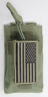 M1SURPLUS MOLLE Style Green Tactical Radio Pouch + Patriot Flag Morale Patch Fits BaoFeng BF-F8HP UV-5R UF-5RA V2 UV-82HP UV-5X BF-F8+ GT-3 GT-3TP Motorola SL300 XPR-7000E HT Walkie Talkie Ham Radios