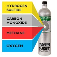 Multi Calibration Gas: 25 PPM Hydrogen Sulfide, 50 PPM Carbon Monoxide, 2.5% (50% LEL) Methane, 12% Oxygen, Balance Nitrogen (29 Liter)