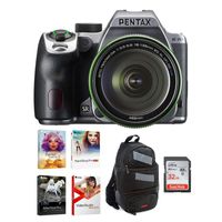Pentax K-70 DSLR Camera with 18-135mm Lens (Silver) Bundle with DSLR Sling Bag, 32GB SD Card, and Corel Deluxe Photo Software Kit (4 Items)