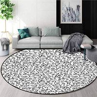 RUGSMAT Floral Modern Vintage Rugs,Monochrome Branches and Leaves Design Swirls Retro Inspirations Old Fashioned Image Area Rug - Perfect for Any Place,Round-63 Inch Black White