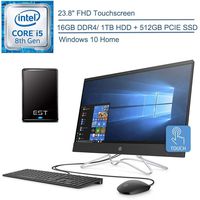 2020 HP 24 All in One Desktop Computer/ 23.8" FHD Touchscreen/Intel Hexa-Core i5-8400t Up to 3.3GHz/ 16GB DDR4 RAM/ 1TB HDD + 512GB PCIE SSD/DVDRW/AC WiFi/Windows 10+ EST 500GB External Hard Drive