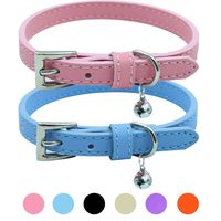 PUPTECK 2 PCS Soft Leather Cat Kitten Collar-Orange, Purple, Black, Khaki, Pink, Blue