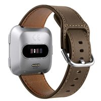 GHIJKL Leather Bands Compatible with Fitbit Versa & Versa Lite SE Watch, Slim Genuine Leather Replacement Wristband for Women Men, Small, Gray