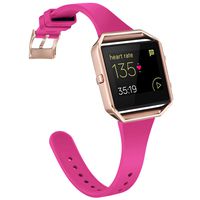 Amcute Compatibe for Fitbit Blaze Band Slim Narrow Thin Silicone Replacement Wristband with Metal Frame for Fitbit Blaze Bands Women Men Small Large (Pink Puple& Rose Gold, Small)