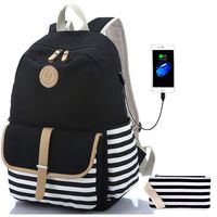 Sqodok Teens School backpack Stripe Bookbag Fashion Shoulder Daypack Canvas Backpack Causal Travel Rucksack School Bookbags Unisex Laptop Backpack