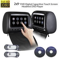 2x9 inch Touch Screen 1080P Car Headrest DVD Player Video Monitor with Leather Cover Zipper FM&IR Transmitter Games for Kids Road Trips Entertainment System (Black)