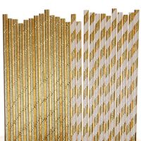 Gold Foil Paper Straws Mix - Striped and Solid (75)