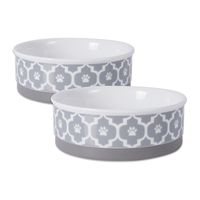 DII Bone Dry Lattice Ceramic Pet Bowl for Food & Water with Non-Skid Silicone Rim for Dogs and Cats (Medium - 6" Dia x 2"H) Gray - Set of 2