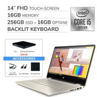 HP Pavilion x360 2-in-1 2020 14'' FHD Touchscreen Laptop,Intel i5-10210U 1.60 GHz,16GB RAM,256GB SSD + 16GB Optane, Backlit Keyboard, Webcam, HDMI,Win 10,VAATE External DVD+ Accessories